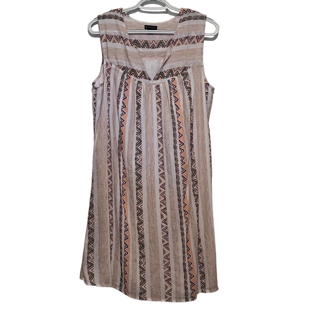 New Directions Womens Green Peach Tan White Lined V-Neck Sleeveless Dress Size M